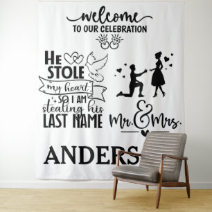 Forever Begins Here - Wedding Day Welkom Achtergro Wandkleed