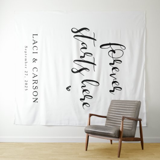 Forever begint hier - gepersonaliseerde trouwbanne wandkleed (In Situ (horizontaal))