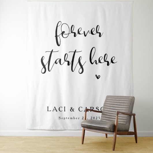 Forever begint hier - gepersonaliseerde trouwbanne wandkleed (In situ)