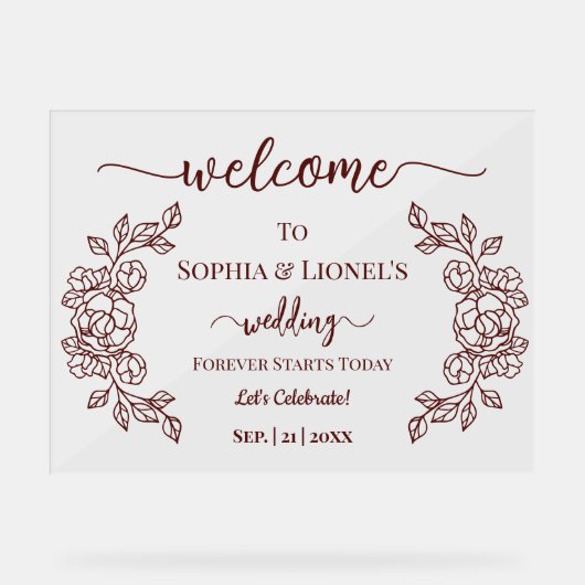 Forever begint vandaag Maroon Minimal Welcome Acryl Bord (Voorkant)