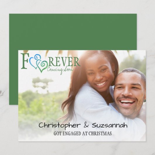 FOREVER Blauwe Groene Verbonden Hartjes Verlovings Aankondiging (Voorkant / Achterkant)