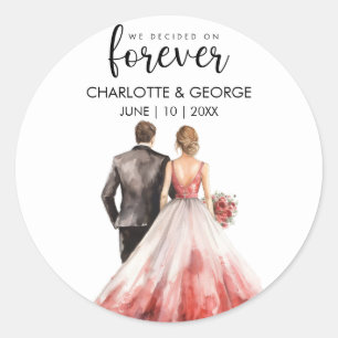 Forever Bruiloft bruid bruidegom terug Waterverf Ronde Sticker
