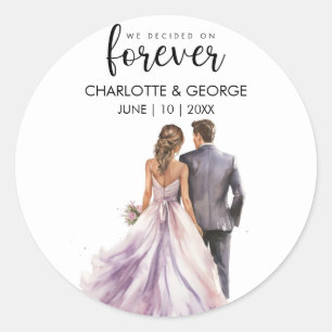 Forever Bruiloft bruid bruidegom terug Waterverf Ronde Sticker