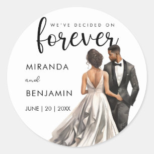 Forever Bruiloft Zwarte bruid bruidegom Waterverf Ronde Sticker