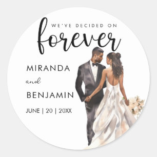 Forever Bruiloft Zwarte bruid bruidegom Waterverf Ronde Sticker