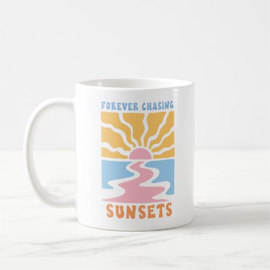 Forever Chasing Zonsondergangen Retro Koffiemok (Links)