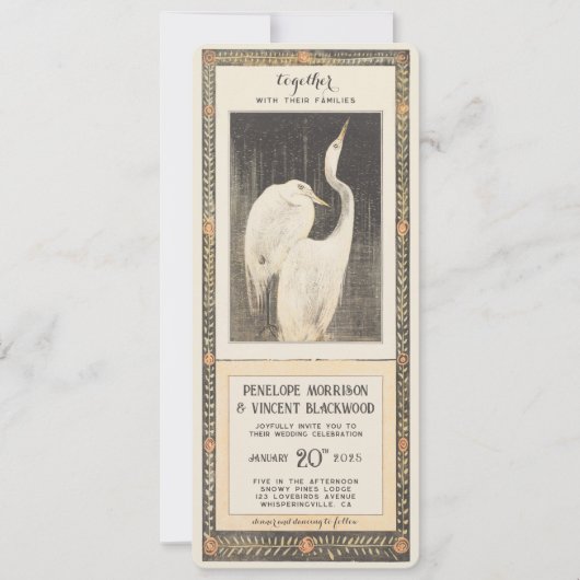 Forever Crane Love - Vintage Wedding Kaart (Voorkant)