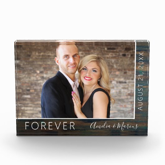 Forever Elegant Rustic Wood Script Weddenschap Fotoblokken (Voorkant)