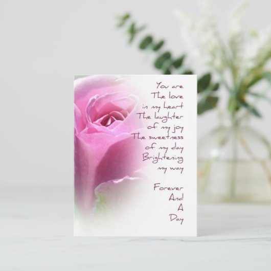 Forever en een dag Roos gedicht Briefkaart (Staand voorkant)