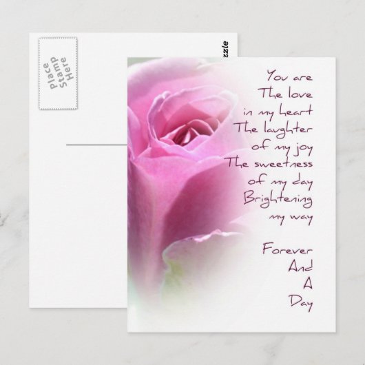 Forever en een dag Roos gedicht Briefkaart (Voorkant / Achterkant)