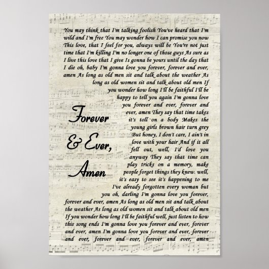 Forever & Ever Amen Song Lyric  Script Poster (Voorkant)