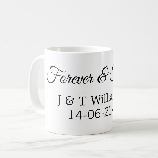 Forever & forever voeg koppelnaam datum liefde bed koffiemok (Voorkant links)