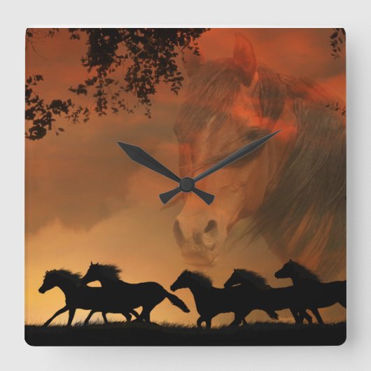 Forever Free Horse Clock Vierkante Klok (Voorkant)
