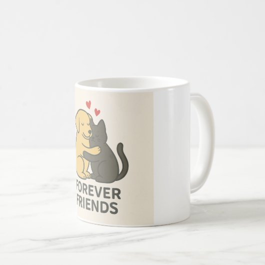 Forever Friends Mug | Cute Cat & Dog Hugging Coffe Koffiemok (Voorkant rechts)