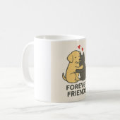 Forever Friends Mug | Cute Cat & Dog Hugging Coffe Koffiemok (Voorkant links)