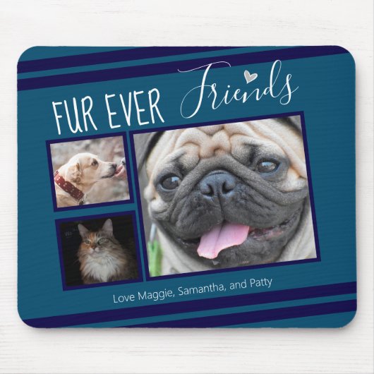Forever Friends Pet Photo Collage Blue Muismat (Voorkant)
