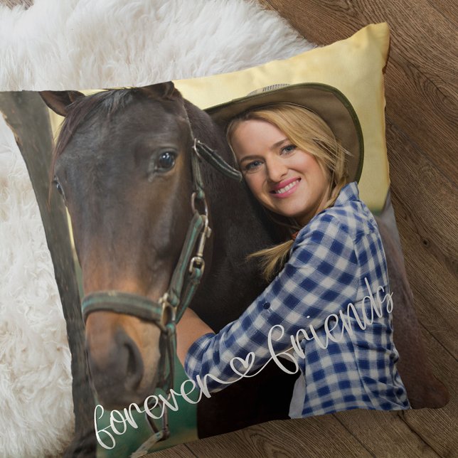 Forever Friends Square Photo Love Heart Typografie Kussen (Creator heeft geüpload)