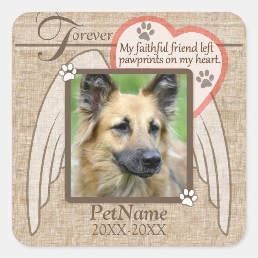 Forever geliefde Angel Wings Pet Sympathie Aangepa Vierkante Sticker (Voorkant)