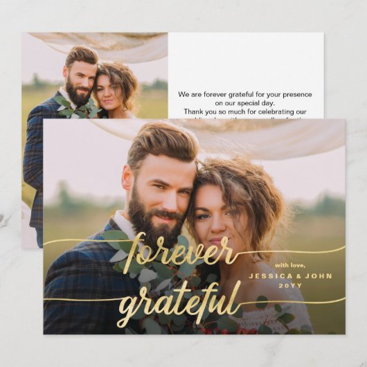 Forever Grateful Gold Calligraphy 2 Fotobruiloft Bedankkaart (Voorkant / Achterkant)