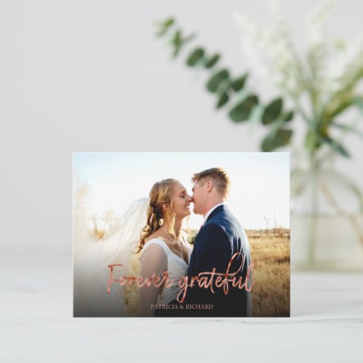 Forever Grateful Roos Folie bruiloft Dank u Foto Briefkaart (Staand voorkant)