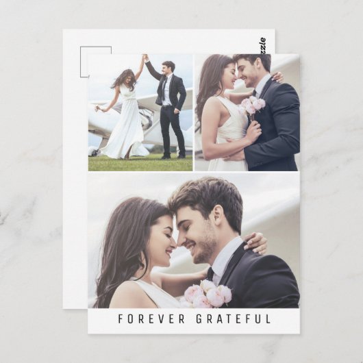 Forever Grateful Simple 3 foto bruiloft Dank u Briefkaart (Voorkant / Achterkant)