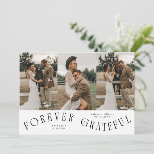 Forever Grateful White Wedding Multi Photo  Bedankkaart (Staand voorkant)