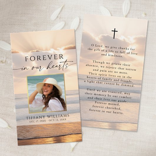 Forever Hearts Beach Sunset Photo Cross Prayer Visitekaartje