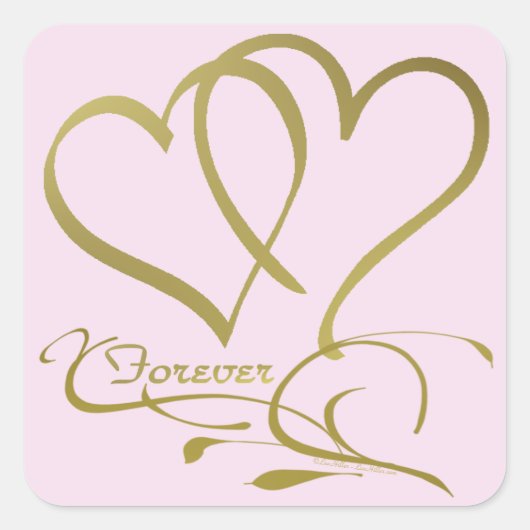 Forever Hearts Gold op Roze Vierkante Sticker (Voorkant)