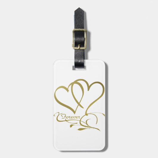 Forever Hearts Gold op White Bagagelabel (Voorkant verticaal)