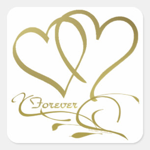 Forever Hearts Gold op White Vierkante Sticker