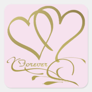 Forever Hearts Goud op Roze Vierkante Sticker