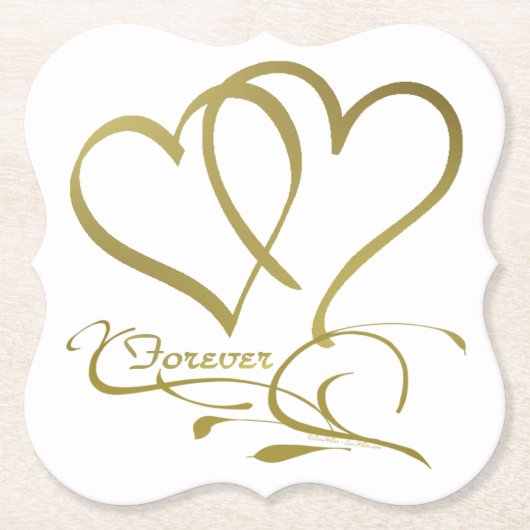 Forever Hearts Goud op Wit Kartonnen Onderzetters (Voorkant)