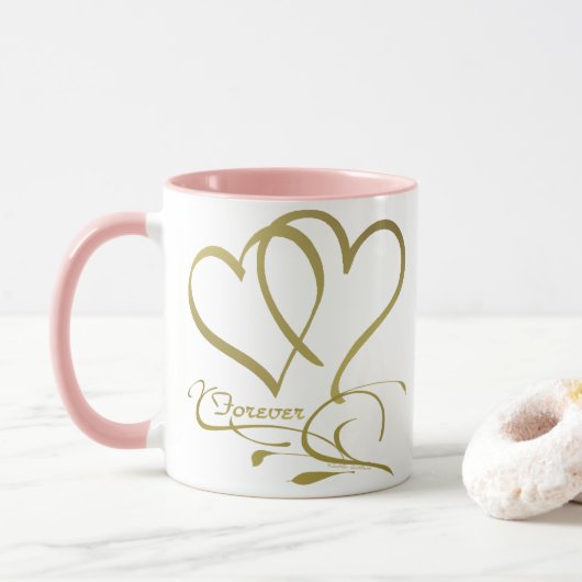 Forever Hearts Goud op Wit Mok (Met donut)