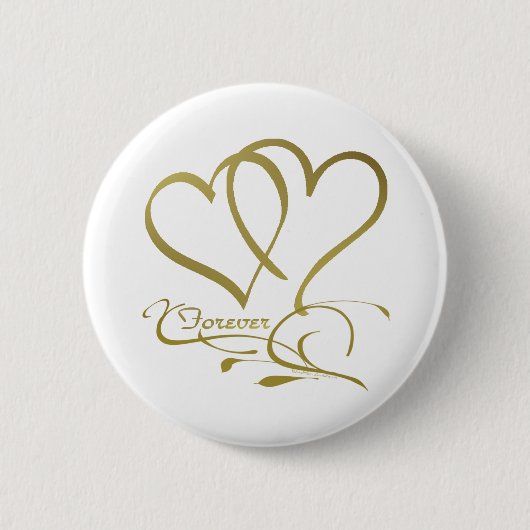Forever Hearts Goud op Wit Ronde Button 5,7 Cm (Voorkant)