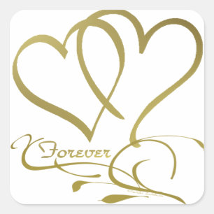 Forever Hearts Goud op Wit Vierkante Sticker