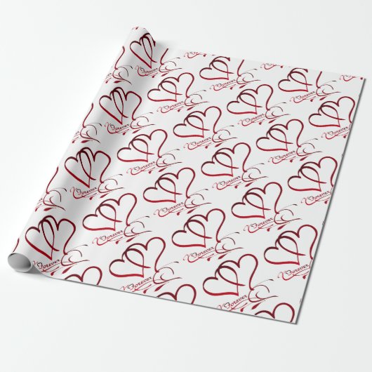 Forever Hearts Red op White Cadeaupapier (Uitgerold)