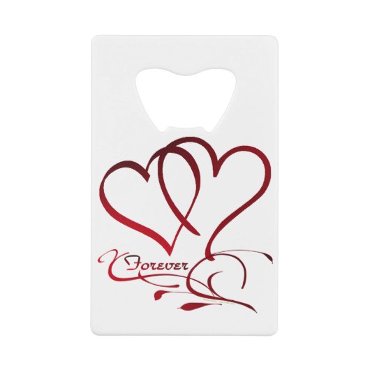 Forever Hearts Red op White Creditkaart Flessenopener (Voorkant)