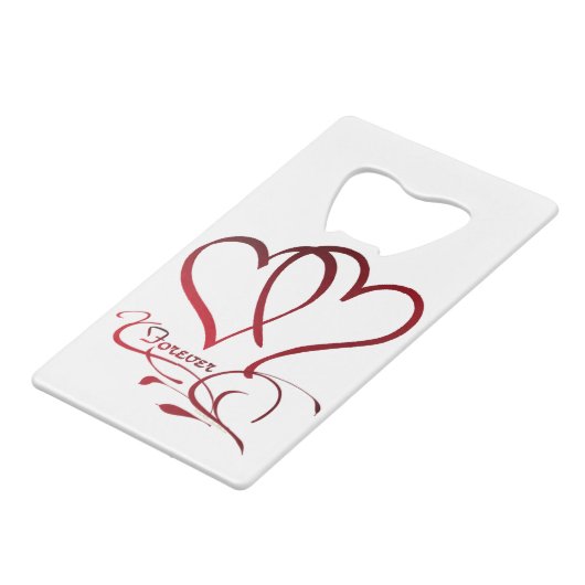 Forever Hearts Red op White Creditkaart Flessenopener (Voorkant Gekanteld)