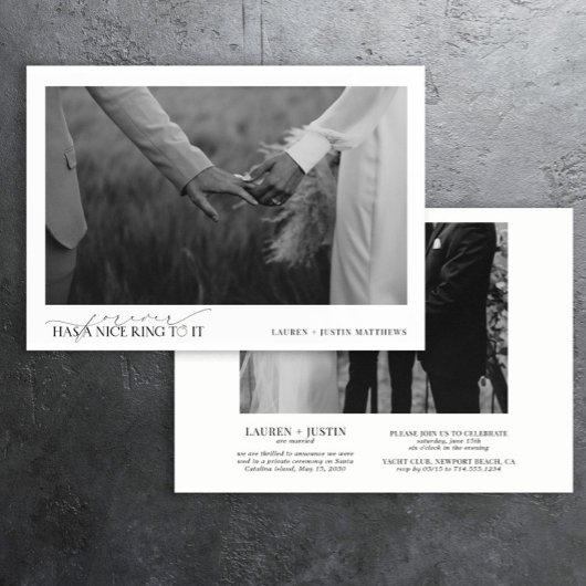 Forever heeft een mooie ring elegante 2 foto bruil aankondiging