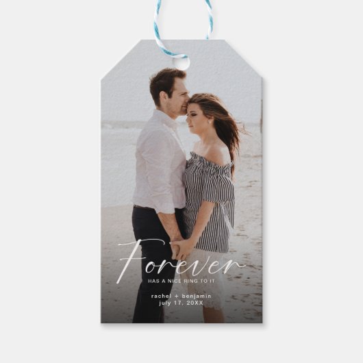 Forever heeft een mooie ring Foto Verloving Modern Cadeaulabel (Voorkant)