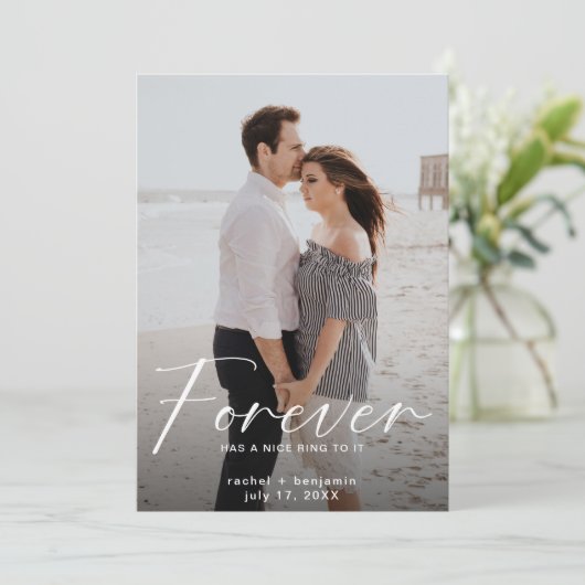 Forever heeft een mooie ring Foto Verloving Modern Save The Date (Staand voorkant)