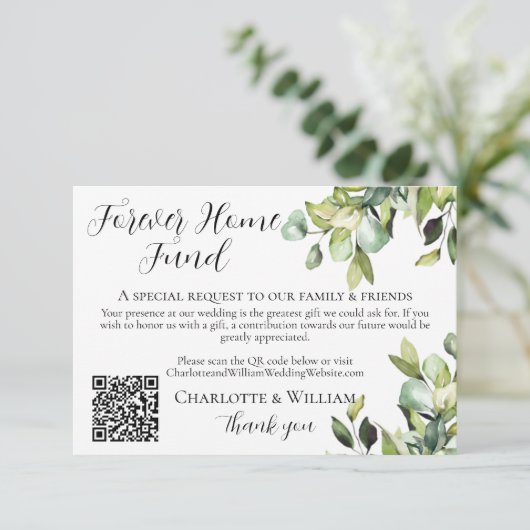 Forever Home Fund QR Code Elegant Green Botanicals Informatiekaartje (Staand voorkant)