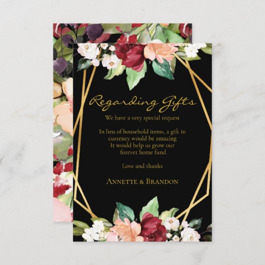 Forever Home Fund Zwart Goud Geometrisch Bloemen Informatiekaartje (Voorkant / Achterkant)