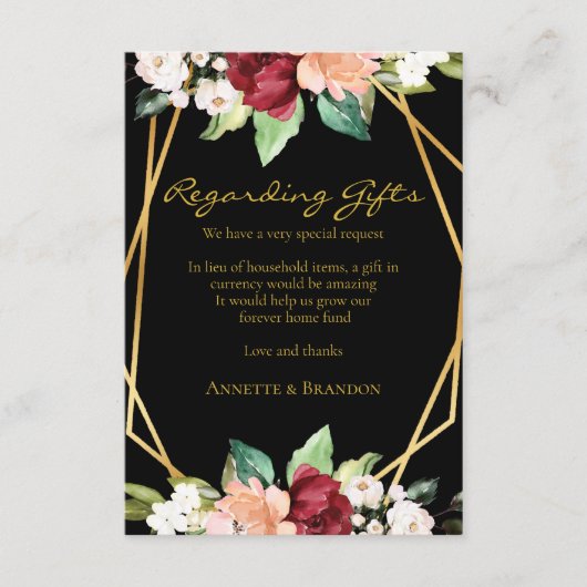 Forever Home Fund Zwart Goud Geometrisch Bloemen Informatiekaartje (Voorkant)