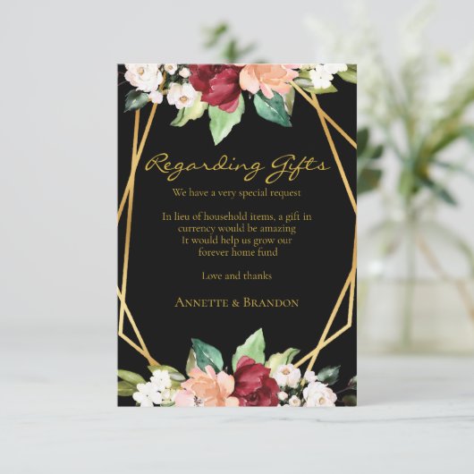 Forever Home Fund Zwart Goud Geometrisch Bloemen Informatiekaartje (Staand voorkant)