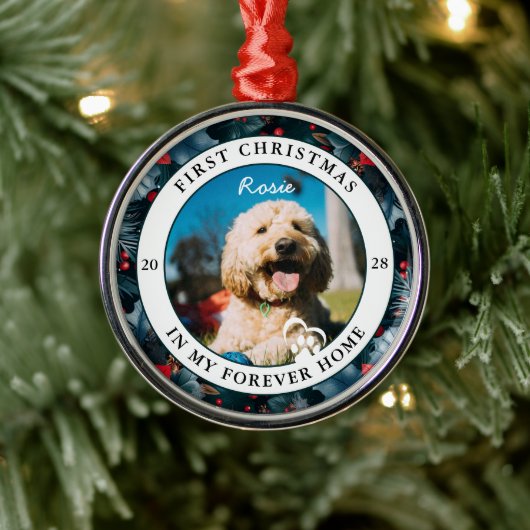 Forever Home Hond's Eerste Kerstdag Metalen Ornament (Boom)