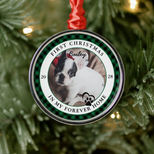 Forever Home Hond's Eerste Kerstdag Metalen Ornament (Boom)