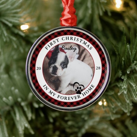 Forever Home Hond's Eerste Kerstdag Metalen Ornament (Boom)