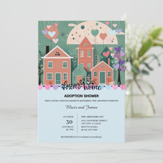 Forever Home Pastel Hearts Adoptie Foster Shower Kaart (Staand voorkant)