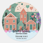 Forever Home Pastel Hearts Adoptie Foster Shower Ronde Sticker (Voorkant)